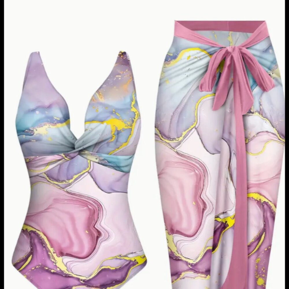 Pink swimsuit with a coverup